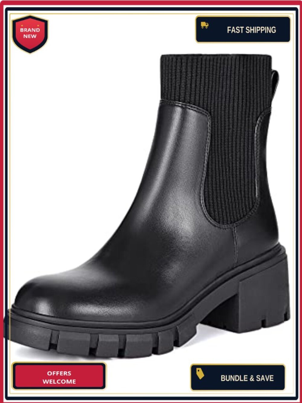Chunky Platform Chelsea Ankle Boots Leather Suede Lug Soles